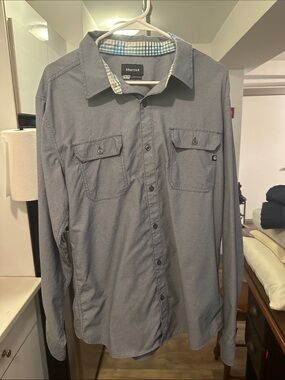 Marmot Men's Slate Blue Long-Sleeve Button Shirt with Plaid Collar Trim